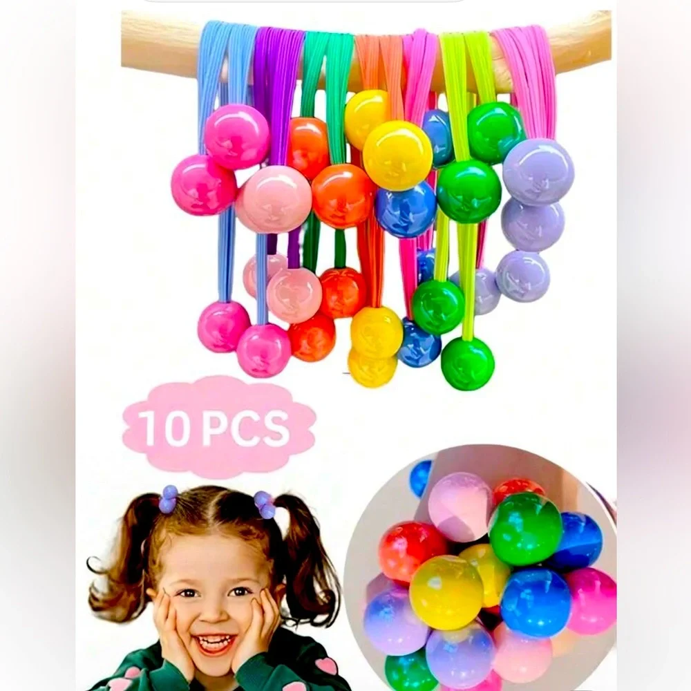 🟡🟢🟣🔵 COLORFUL ELASTIC BALL HAIR TIES FOR GIRLS❗️ 10 PIECES❗️🔵🟣🟢🟡